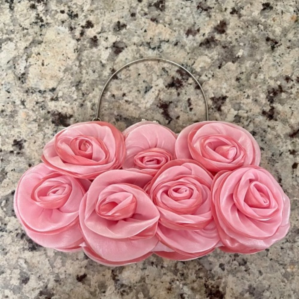 Pink Satin & Chiffon Clutch